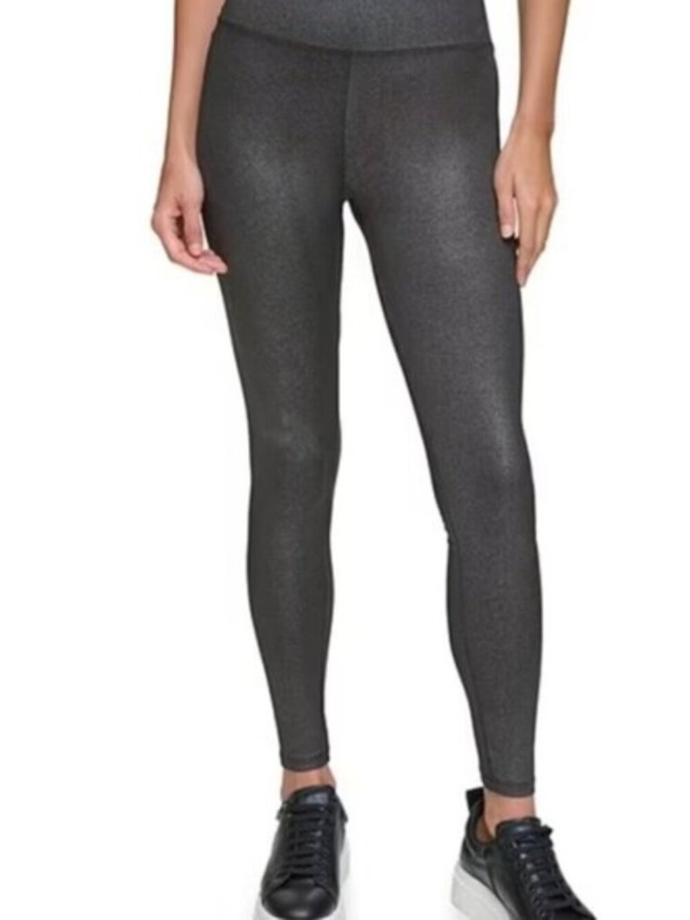 Andrew Marc Sport Women Sz L Black Stretch Shimmer HIgh Waist Pull On Leggings
